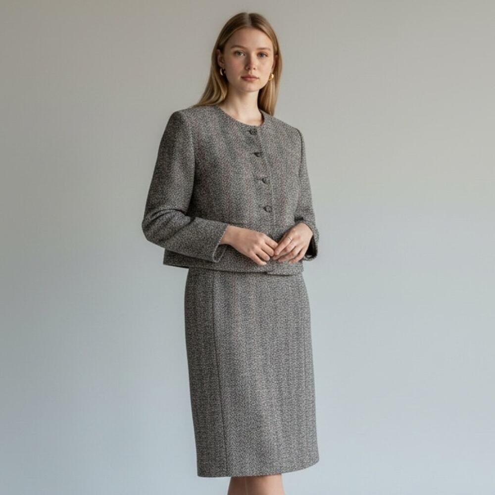 Brooks Brothers Wool Silk Tweed 2 Pc Suit Set Vintage NWT Women's Sz 16 Gray 90s